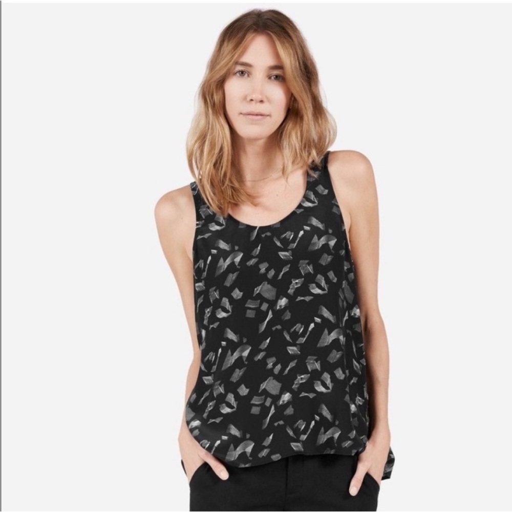 Everlane artist print silk tank top sleeveless blouse black white xsmall